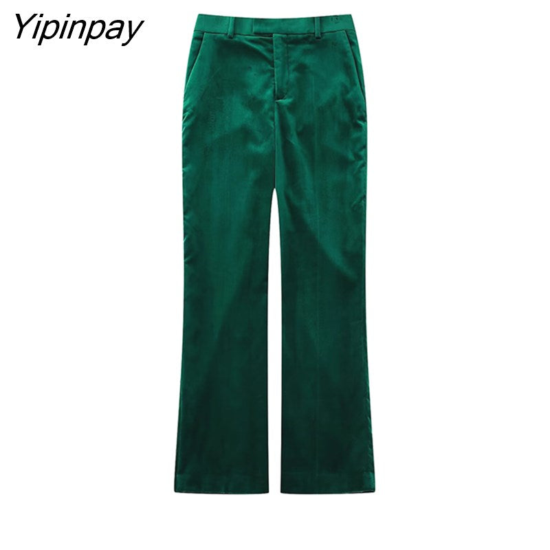 Yipinpay New Women Autumn Velvet Blazer Pants Set 2023 Fashion Office Single Button Jacket Coat Female Oversize Clothes Outerwear