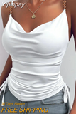 Yipinpay Women's Tops for Summer 2023 Chain Strap Drawstring Ruched Cowl Neck Cami Top Tank Cowl Neck Spaghetti Strap Skinny Female Vest
