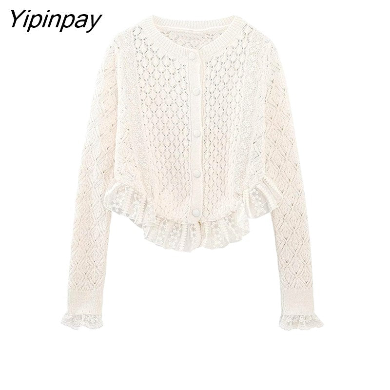 Yipinpay Spring Women Patchwork Knitted Sweater Coats 2023 Solid Single Breasted Cardigan Tops Female Long Sleeve O-Neck Top