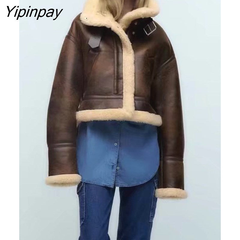 Yipinpay Winter Women Thicken Fleece Jackets 2023 Warm Long Sleeve Zipper Coats Loose Vintage Female Waistcoat Chic Cold Outwear