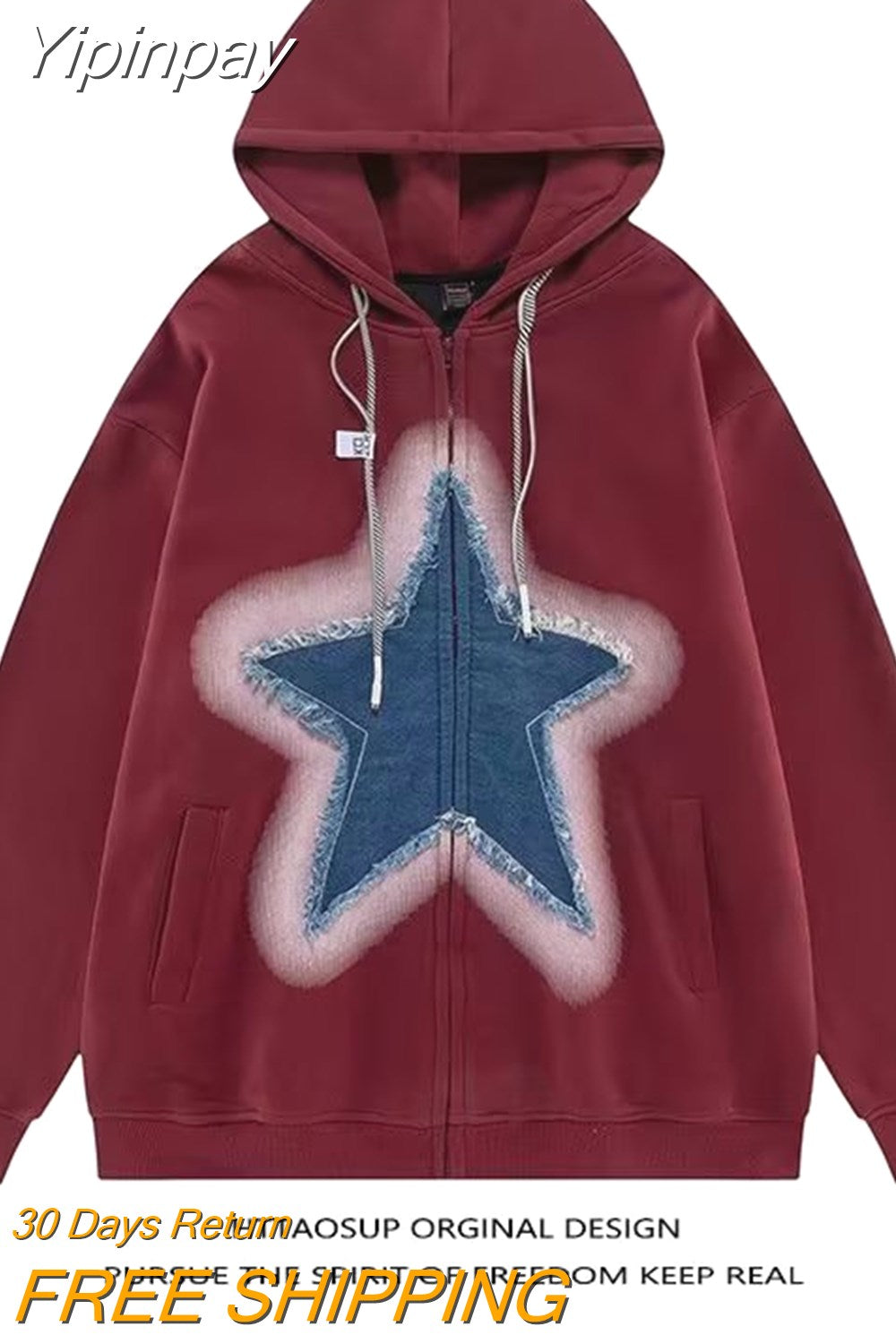 Yipinpay Men's Hoodies Sweatshirt Women's Oversized Sweatshirts with zipper Harajuku Casual Style Y2k Star Coat Streetwear Hip Hop Jacket
