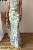 Yipinpay 2023 Halter Backless Dress Woman Vintage Print Long Dress Women Summer Off Shoulder Sexy Dresses Elegant Party Dresses