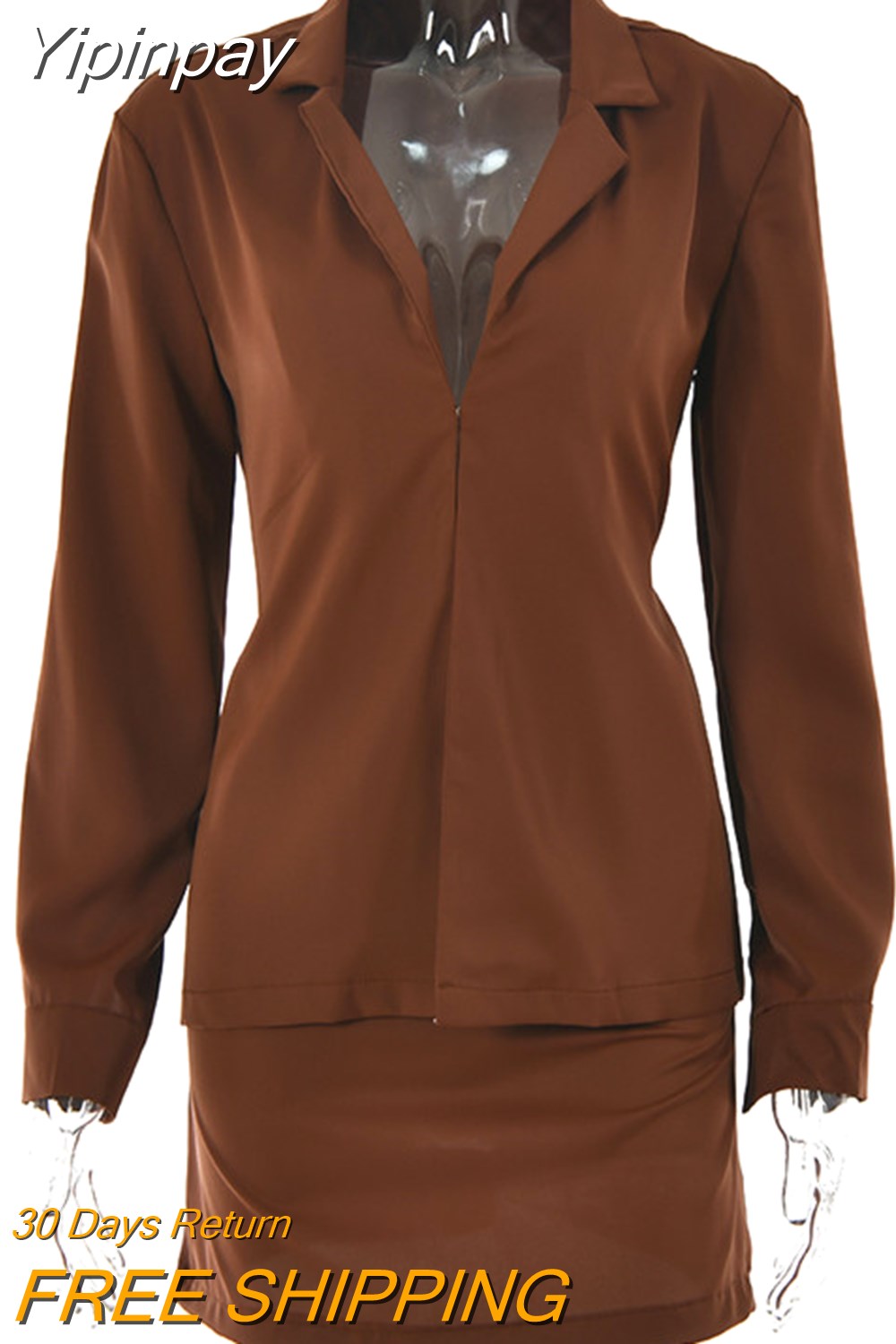 Yipinpay Two Piece Set Y2K Skirt Outfits Women 2023 Spring Sexy Turn-down Collar Tops High Waist Skirts Elegant Femme Office Suit