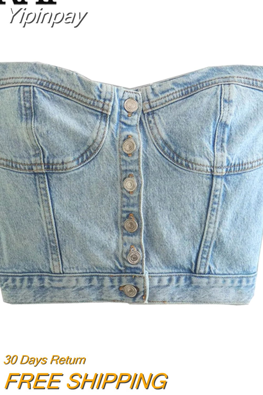 Yipinpay Blue Denim Corset Top Female Off Shoulder Crop Top Women Streetwear Y2k Sexy Tube Tops Woman Summer Button Up Bustier Tops