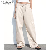 Yipinpay 2023 New Fashion Women Solid Cargo Pants Summer High Waist Straight Long Pants Casual High Street Pocket Outwear Two Colors