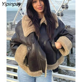 Yipinpay Women Winter Faux Fur Fleece Coat 2023 Fashion Thicken Fur All-in-One Zip Overcoat Locomotive Lapel Warm Outwear