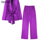 Yipinpay New Spring Autumn Women Blazer Coats Sets 2023 Fashion Office Outfits Solid Jackets+Trousers Basic Zipper Long Pant