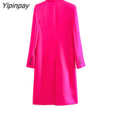 Yipinpay Women Solid Coats 2023 Thick Lapel Double Breasted Long Coats Lady Outerwear Fashion Long Clothes 2023 Autumn Winter