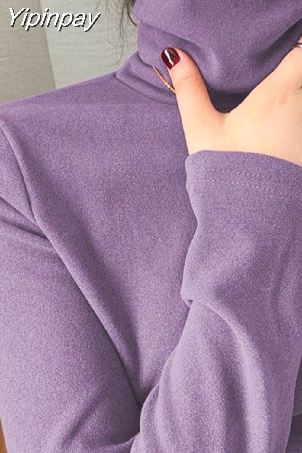 Yipinpay Women Polar Fleece Warm Tops Korean Solid Shirt for Girls Autumn Winter Turtleneck Long-sleeved Inside T-shirts