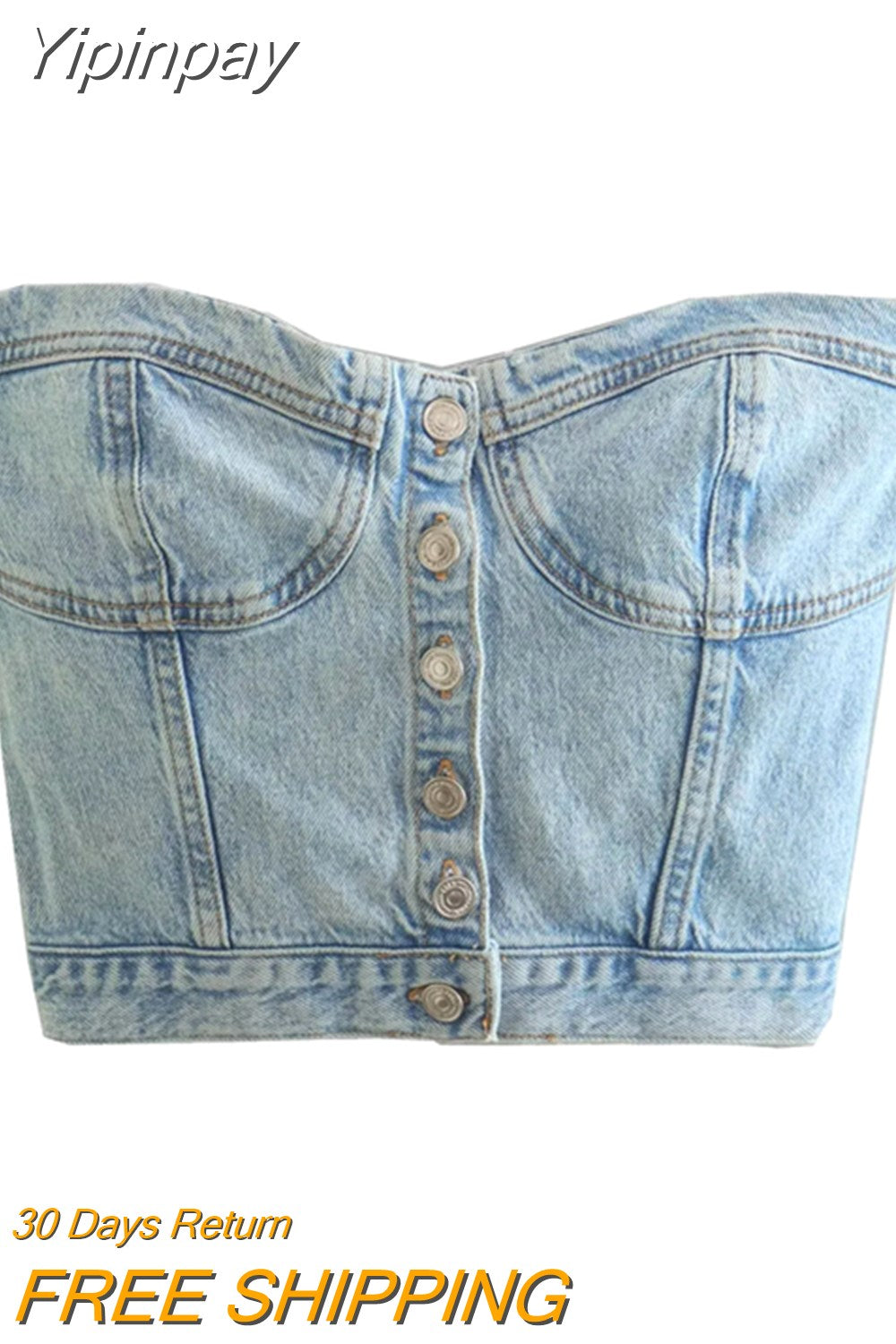 Yipinpay Blue Denim Corset Top Female Off Shoulder Crop Top Women Streetwear Y2k Sexy Tube Tops Woman Summer Button Up Bustier Tops