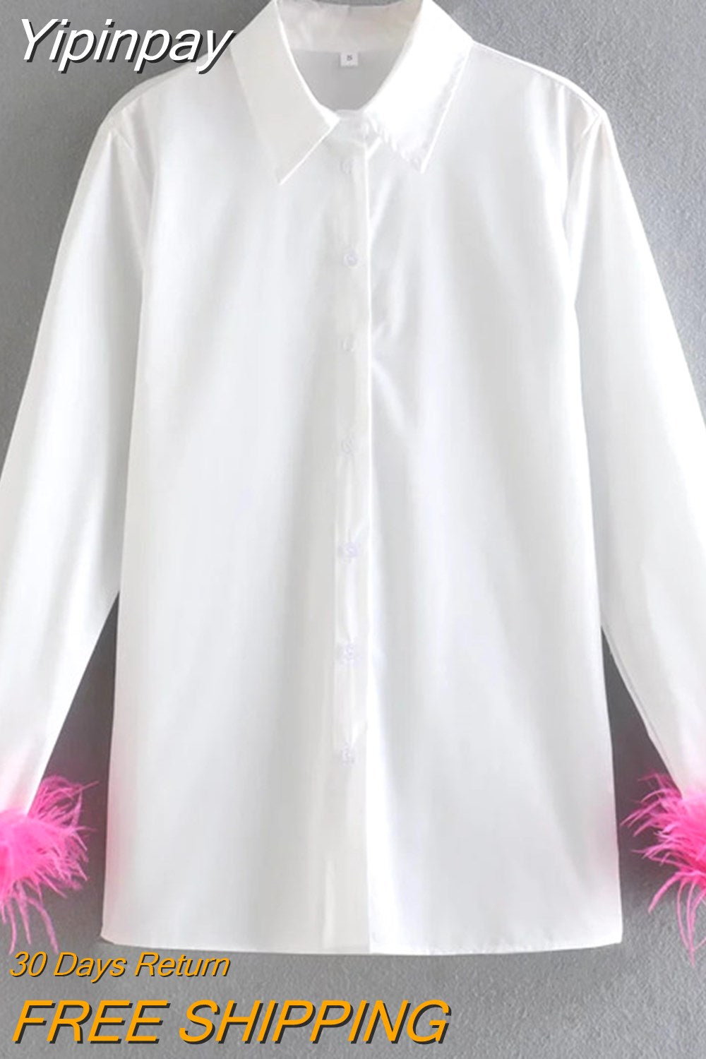 Yipinpay White Shirt Woman Long Sleeve Green Feather Top Party Elegant Female Blouses Fashion Collared Button Up Women Shirt