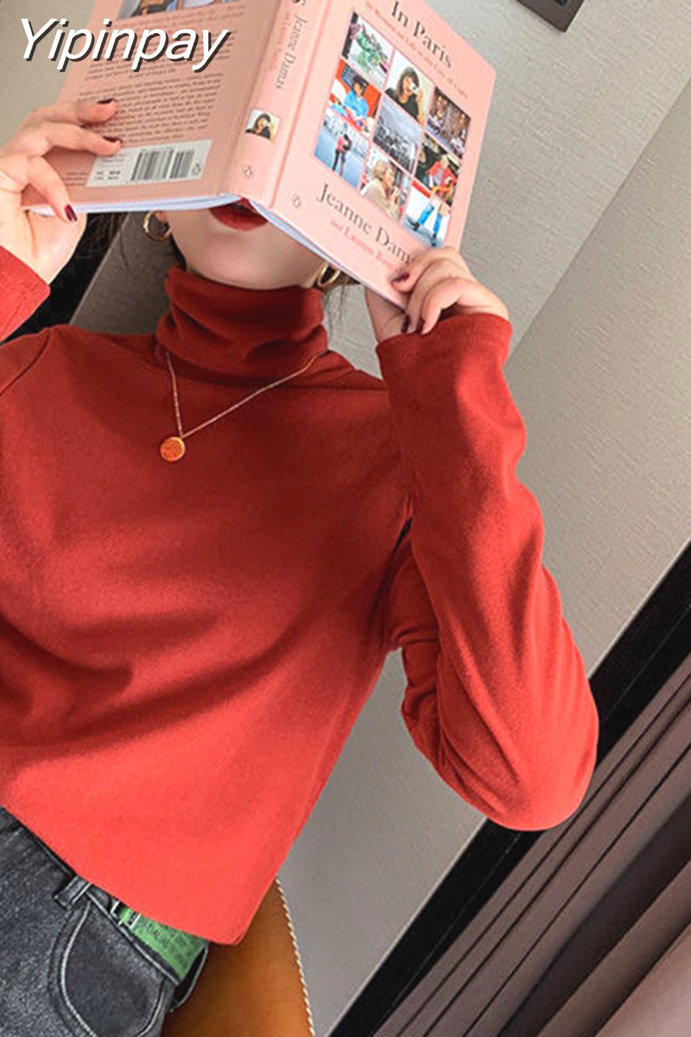 Yipinpay Women Polar Fleece Warm Tops Korean Solid Shirt for Girls Autumn Winter Turtleneck Long-sleeved Inside T-shirts