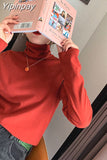 Yipinpay Women Polar Fleece Warm Tops Korean Solid Shirt for Girls Autumn Winter Turtleneck Long-sleeved Inside T-shirts