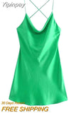 Yipinpay 2023 Green Slip Dress Woman Mini Satin Dress Women Backless Pink Summer Dresses Thin Straps White Black Night Dresses