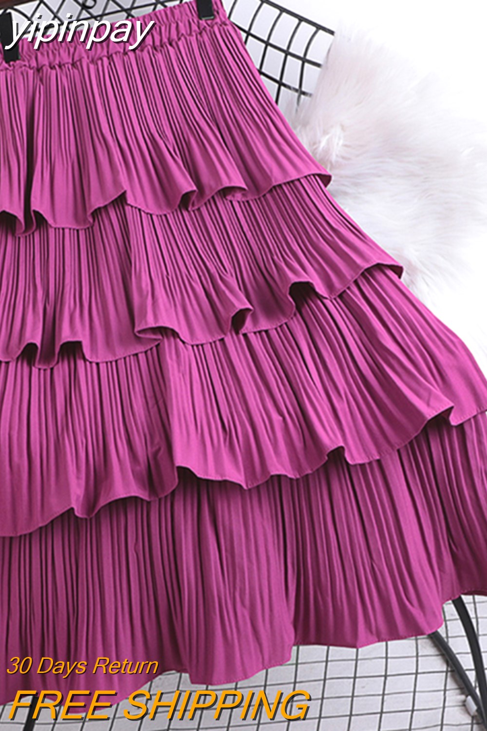 yipinpay 2023 New Fashion High Waist Long Midi Skirt Women Plain Edible Tree Fungus Chic Pleated Skirts Korean Cute White Skirt