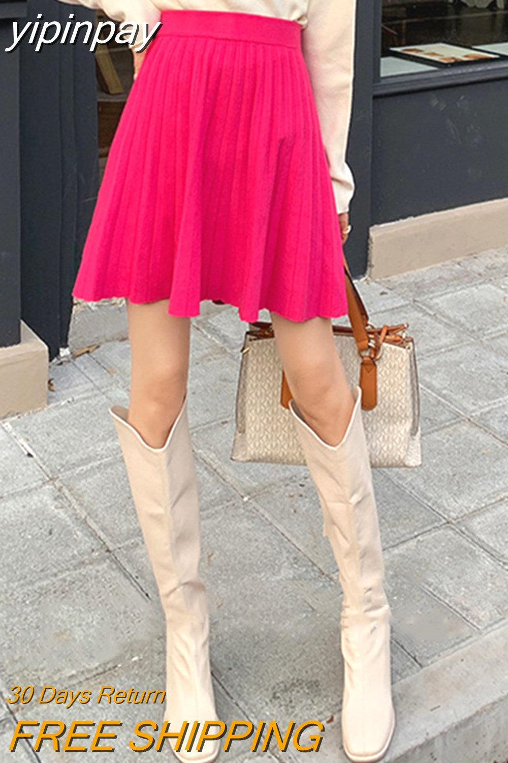 yipinpay 2023 Autumn Winter Short Pleated Knitted Skirts Women Kawaii High Waist Mini A-line Skirt Girls Slim Elegant Faldas