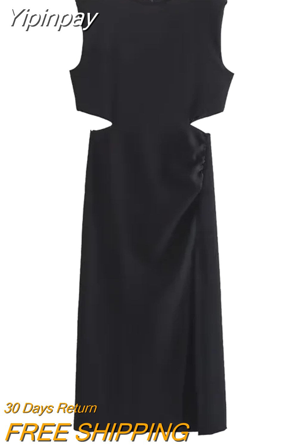 Yipinpay 2023 Cut Out Long Dress Women Summer Sleeveless White Black Dress Woman Fashion Ruched Midi Elegant Party Dresses For Women