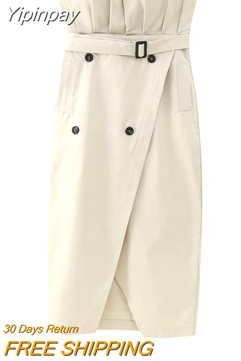 Yipinpay 2023 Paperbag Long Skirt Women Gabardine High Waist Wrap Skirt Women Fashion Slit Midi Skirts Elegant Women's Skirts