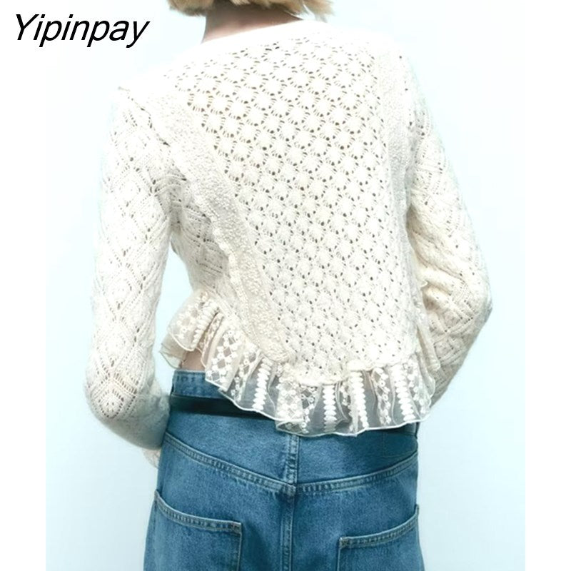Yipinpay Spring Women Patchwork Knitted Sweater Coats 2023 Solid Single Breasted Cardigan Tops Female Long Sleeve O-Neck Top