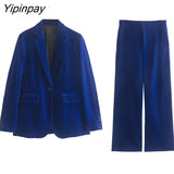 Yipinpay Women Autumn Velvet Blazer Jackets Pants Set 2023 Simple Office Single Button Coat Female Oversize Clothes Outerwear