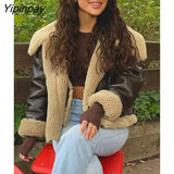 Yipinpay Women Winter Faux Fur Fleece Coat 2023 Fashion Thicken Fur All-in-One Zip Overcoat Locomotive Lapel Warm Outwear