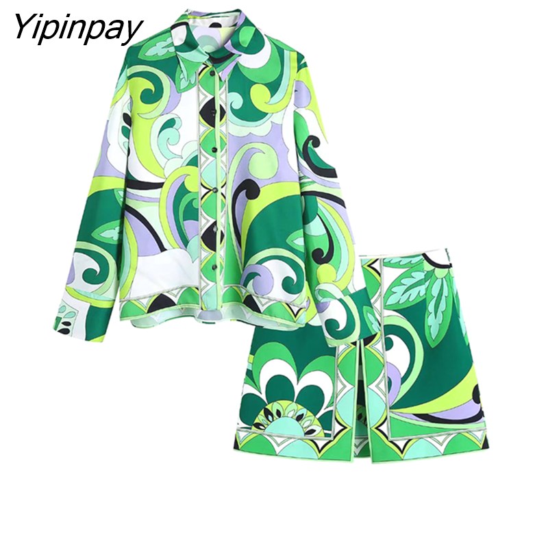 Yipinpay 2023 Print Shirt Women Vintage Long Sleeve Top Female Fashion Streetwear Collared Shirt Woman Summer Elegant Blouses