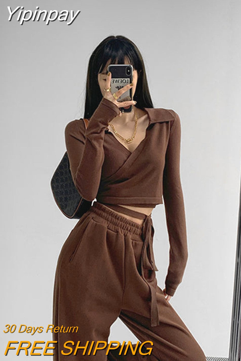 Yipinpay Waist Cross Bandage Polo Shirt Women Y2K Tops Fashion Fitness V-neck T-shirts Woman 2023 Spring Autumn