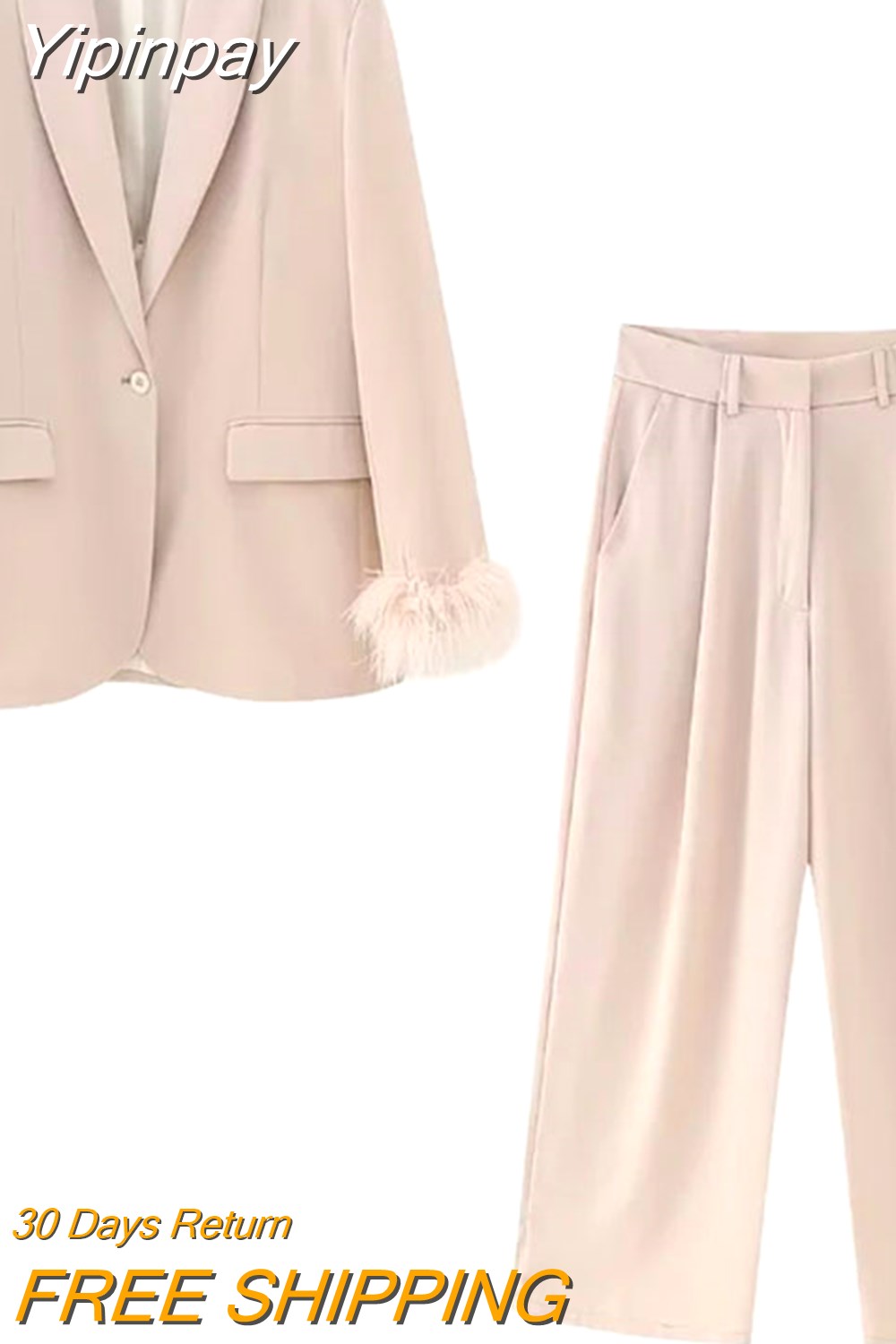 Yipinpay 2023 Pink Blazer Woman Fashion Button Jacket With Feathers Long Sleeve Blazer Suits For Women Spring Elegant Womens Jackets