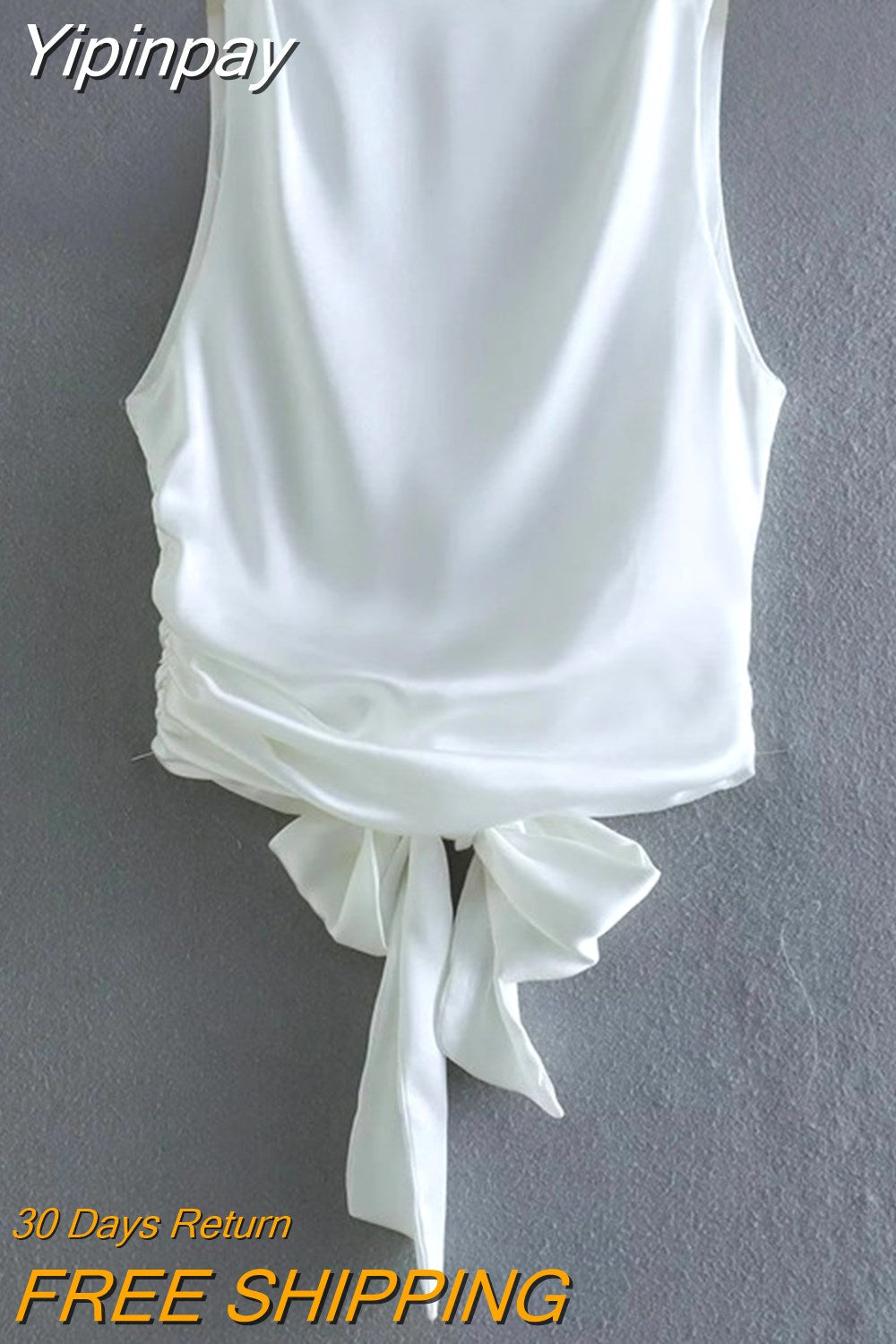 Yipinpay Backless Crop Top Women Satin Black Top Female Tied Sleeveless Tank Tops For Women Fashion Y2k Streetwear Sexy Tops Woman