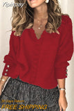 Yipinpay autumn and winter new lace V-neck coat head sweater ladies loose long sleeve solid color sweater pullover tops