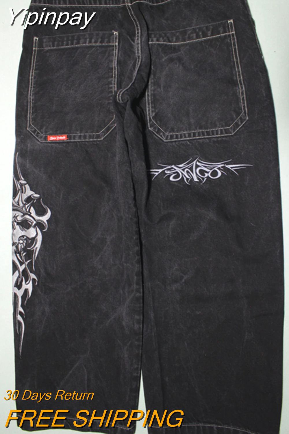 Yipinpay Jeans Mens Hip Hop Retro Letter Embroidery Washed Baggy Denim Pants New Straight Casual Loose Wide Leg Trouser Streetwear 0406