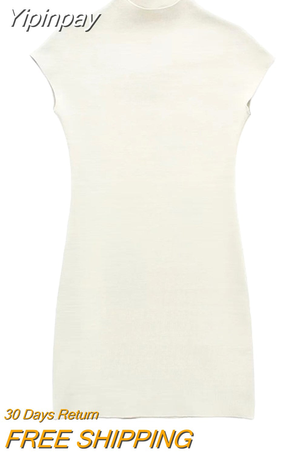 Yipinpay 2023 Knitted Dresses For Women Beige Mini Bodycon Dress Women Sleeveless Elegant Sexy Short Dresses Woman Party Dress