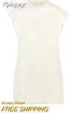 Yipinpay 2023 Knitted Dresses For Women Beige Mini Bodycon Dress Women Sleeveless Elegant Sexy Short Dresses Woman Party Dress