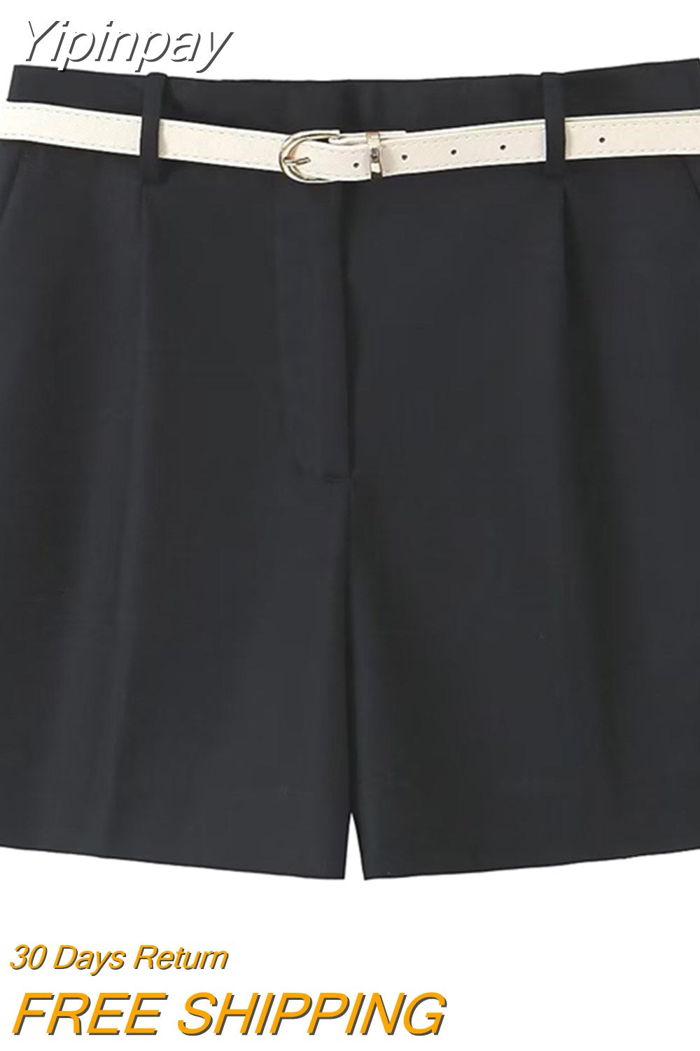 Yipinpay 2023 Fashion Women's Shorts Summer Female Chic Casual Mini Short with Belt Ladies High Waist Folds Skirts Shorts New In