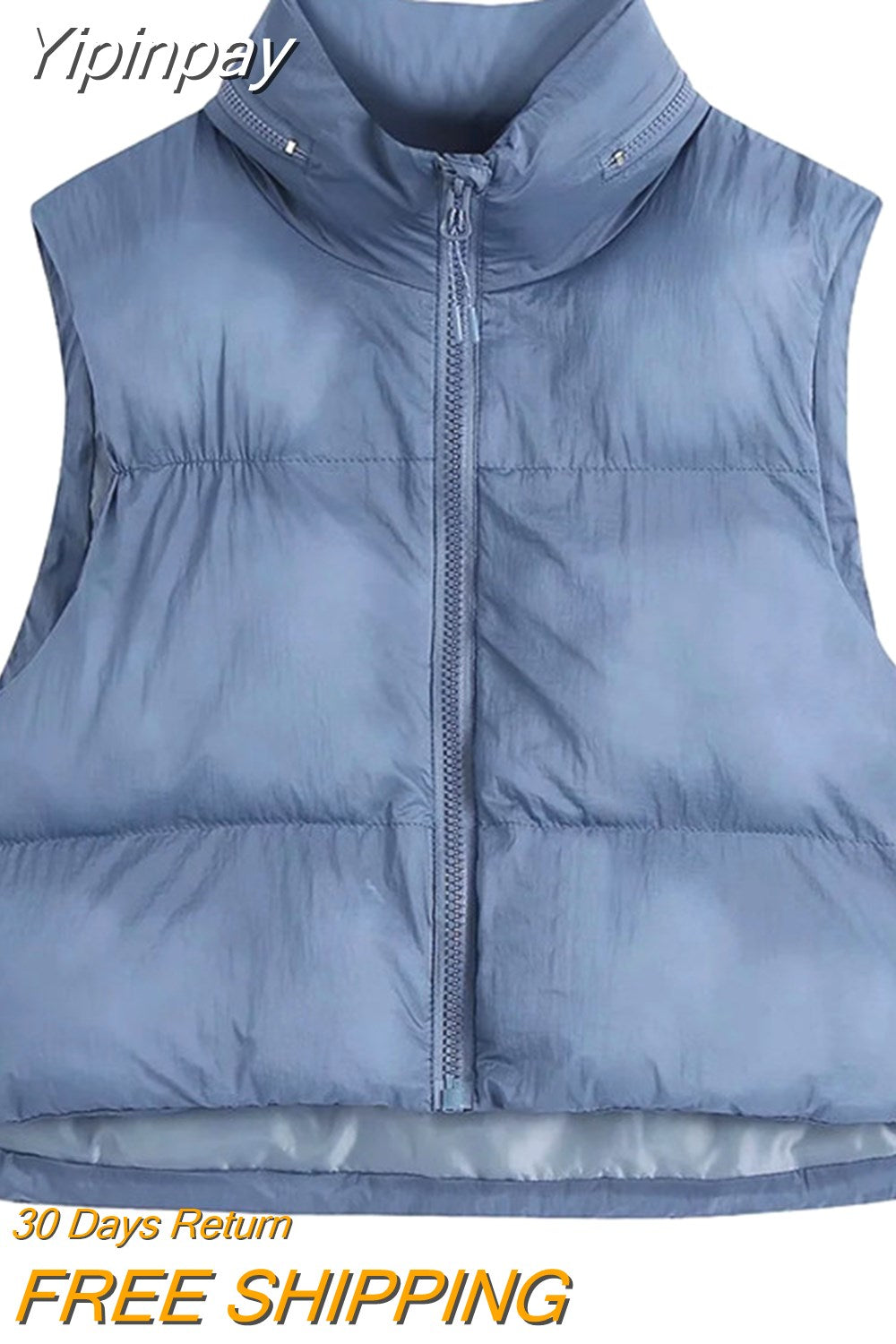 Yipinpay 2023 Winter Black Cropped Vest Coat Women Fashion Keep Warm Sleeveless High Collar Zip Up Wasitcoats Woman Casual Vest Top