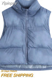 Yipinpay 2023 Winter Black Cropped Vest Coat Women Fashion Keep Warm Sleeveless High Collar Zip Up Wasitcoats Woman Casual Vest Top