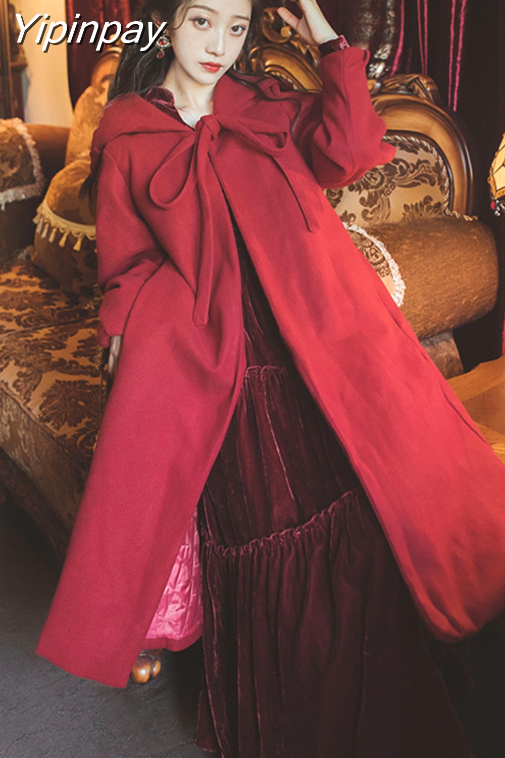 Yipinpay Vintage Autumn Winter Long Sleeve Women Coat Woolen Cloth Hooded Cloak Loose Cotton Padded Warm Retro Female Overcoat