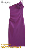 Yipinpay 2023 Purple Flower Long Dress Women Asymmetric Backless Slip Dress Woman Off Shoulder Sexy Elegant Party Dresses For Women