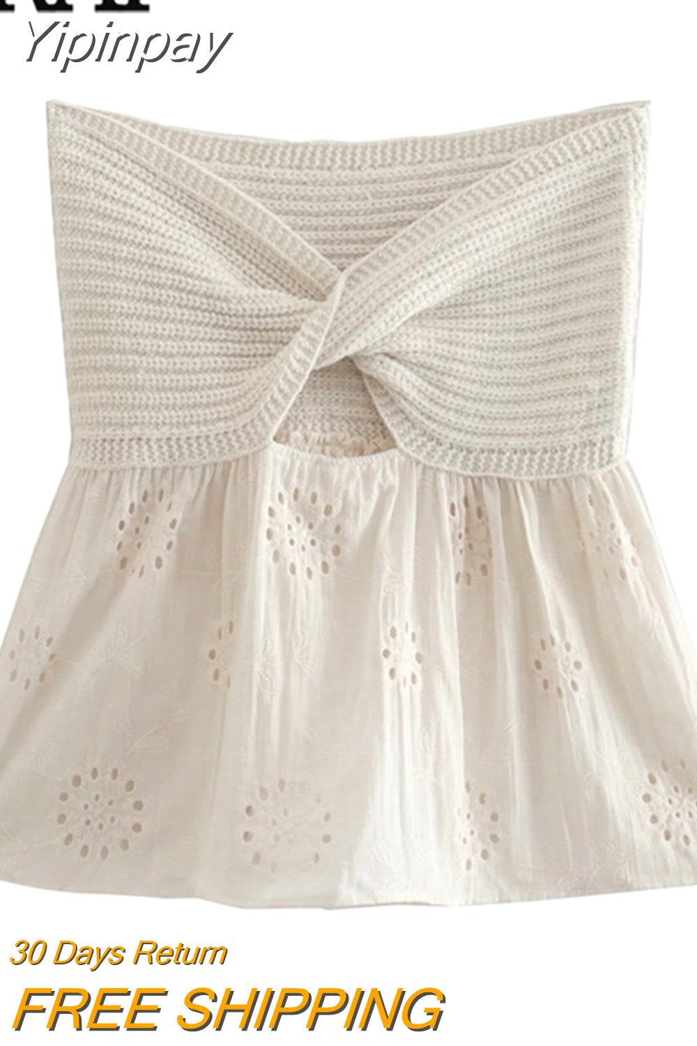 Yipinpay 2023 Knit Crop Top Women Cut Out Tube Top Female Woman Beige Embroidery Off Shoulder Top Y2k Sleeveless Summer Sexy Tops