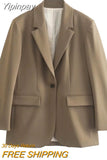 Yipinpay 2023 Brown Long Blazer Women Oversize Blazer Woman Long Sleeve Women's Spring Jacket Office Casual Elegant Womens Jackets