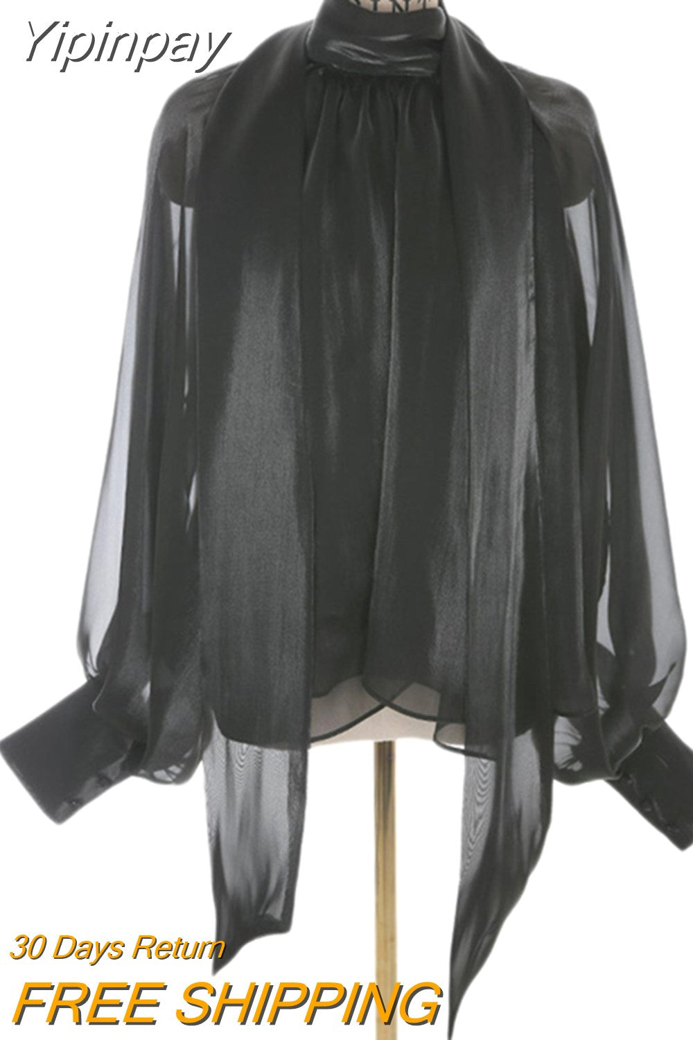 Yipinpay Fashion White Shirts Women French Loose Bow Blouse Female Elegant Turtleneck Puff Sleeve Tops 2023 New