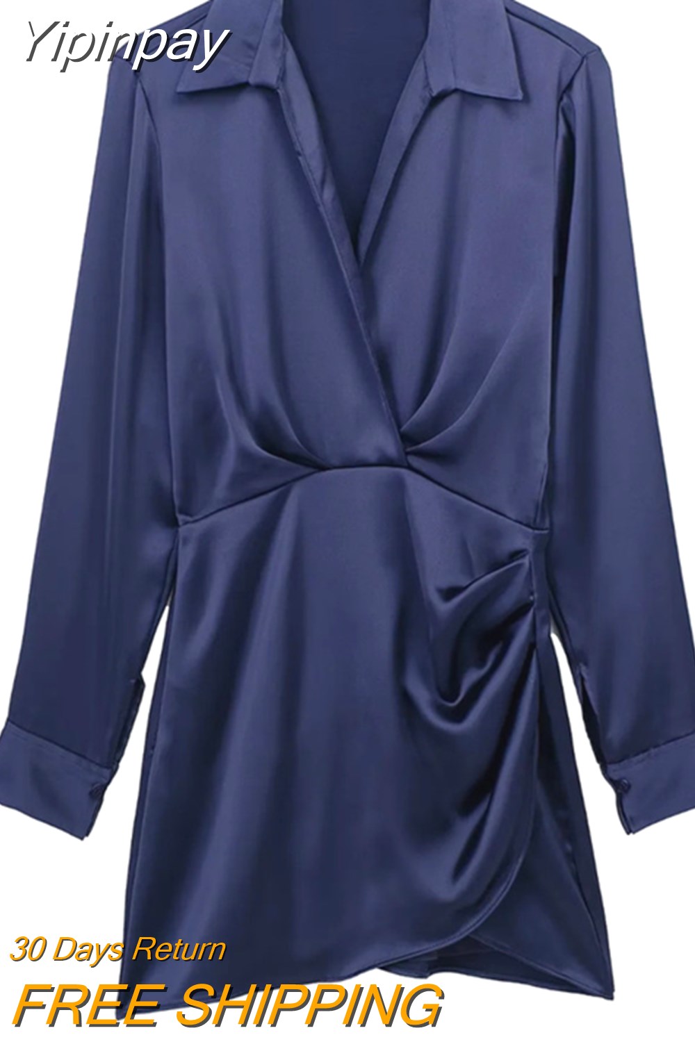 Yipinpay 2023 Satin Shirt Dress Woman Multicolor Short Dresses For Women Long Sleeve Mini Dress Elegant Casual Women's Dresses