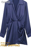 Yipinpay 2023 Satin Shirt Dress Woman Multicolor Short Dresses For Women Long Sleeve Mini Dress Elegant Casual Women's Dresses