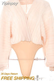 Yipinpay Deep V-Neck Pleated Sexy Bodysuit For Women Black Long Sleeve Bodysuit Rompers Femme Fall Clothing 2023 Fashion Tops