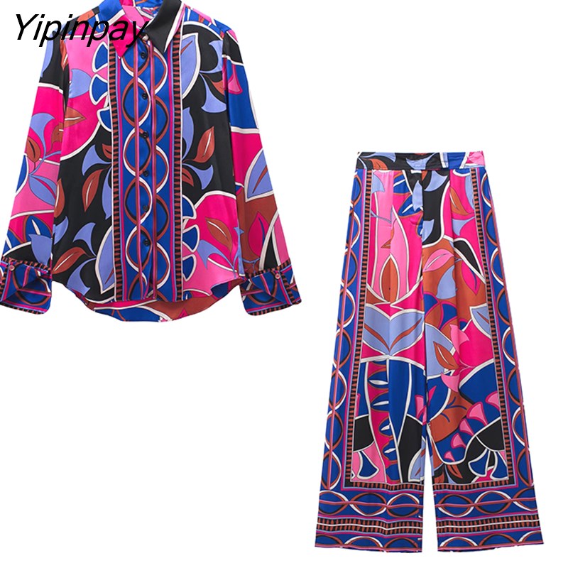 Yipinpay 2023 Print Shirt Women Vintage Long Sleeve Top Female Fashion Streetwear Collared Shirt Woman Summer Elegant Blouses
