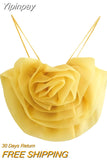 Yipinpay Yellow Knit Crop Top Women Organza Maxi Floral Tank Top Female Sexy Summer Tops Aesthetic Sleeveless Streetwear Y2k Tops