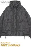 Yipinpay TRAF Fashion Quilted Coat for Women 2023 Stand Collar Warm Coats Female Front Zipper Long Sleeve Jacket Ladies Outerwear