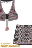 Yipinpay 2023 Embroidered Vest Woman Cropped Sleeveless Vests For Women Vintage Summer Boho Vest Women Tied Tassels Halter Crop Top