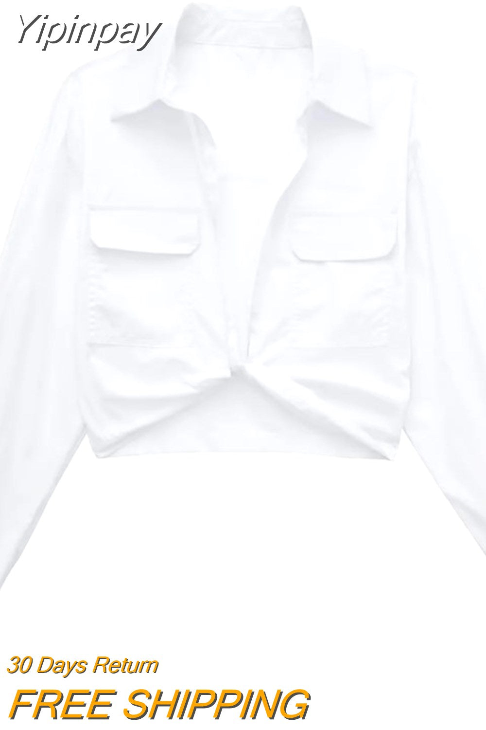 Yipinpay Knot Black Shirt Women Cropped Shirts And Blouses Women Casual Chic Woman Blouse Fashion Streetwear Long Sleeve Top Female