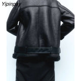 Yipinpay Women Winter Fur Faux Leather Coats 2023 Fleece Thicken Warm Long Sleeve PU Jacket Vintage Female Waistcoat Chic Tops